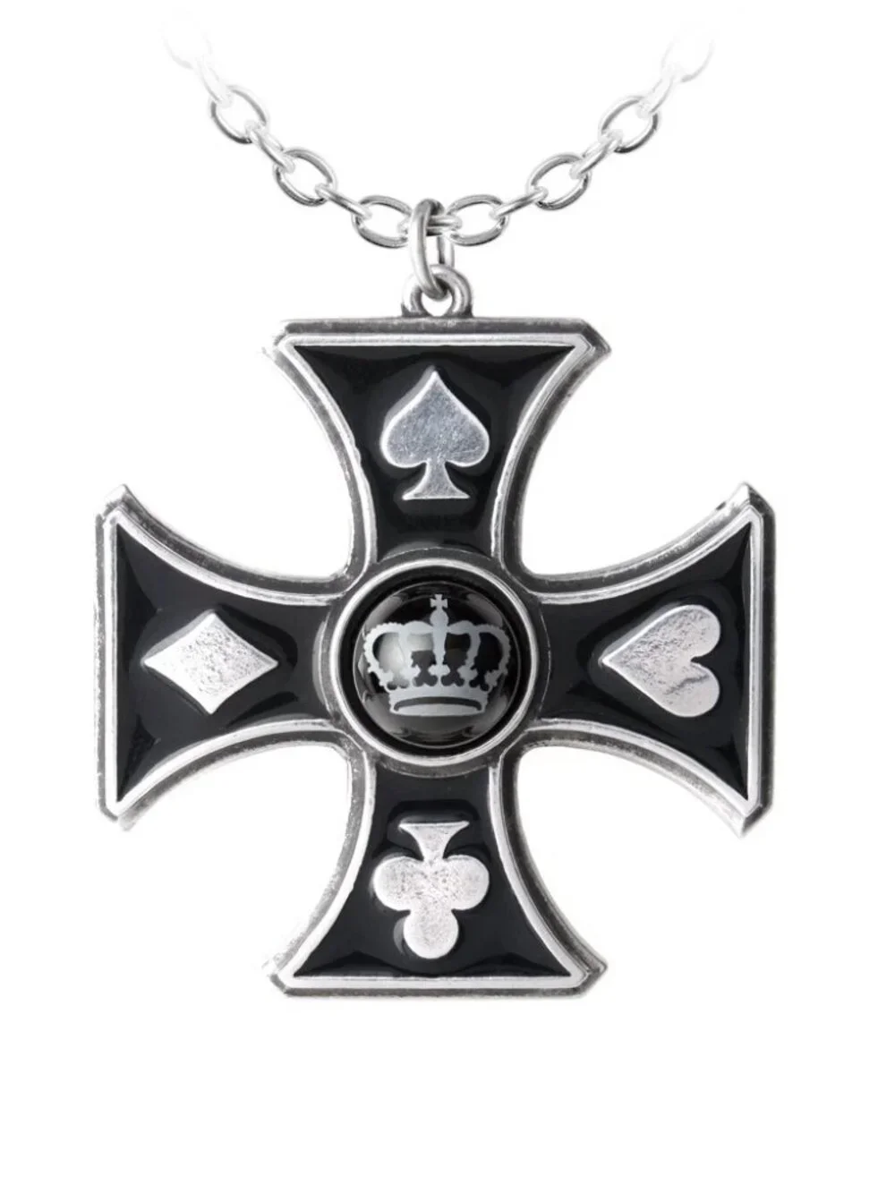 Alchemy Gothic Sharps Cross Pendant Iron Cross Black Card Suit Luck Pewter ULP41